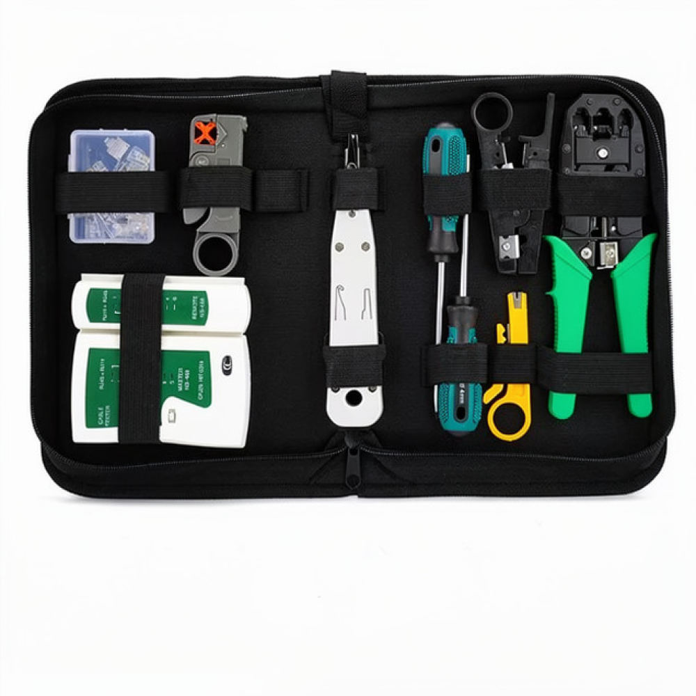 Tool Set - プロフェッショナル向けネットワーク修理ツールキット。イーサネットケーブルテスター、圧着工具セット。持ち運び可能で、家庭やオフィスでのメンテナンスに最適なハードウェアソリューション。