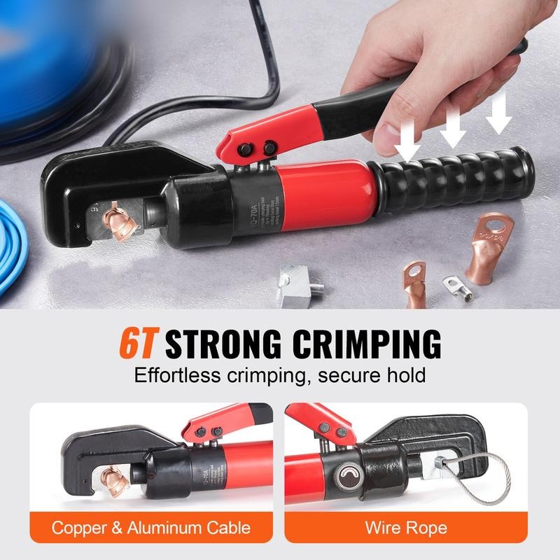 油圧圧着工具、9種類のダイス付き、AWG12-2/0銅および - Tool Set のレビューと価格