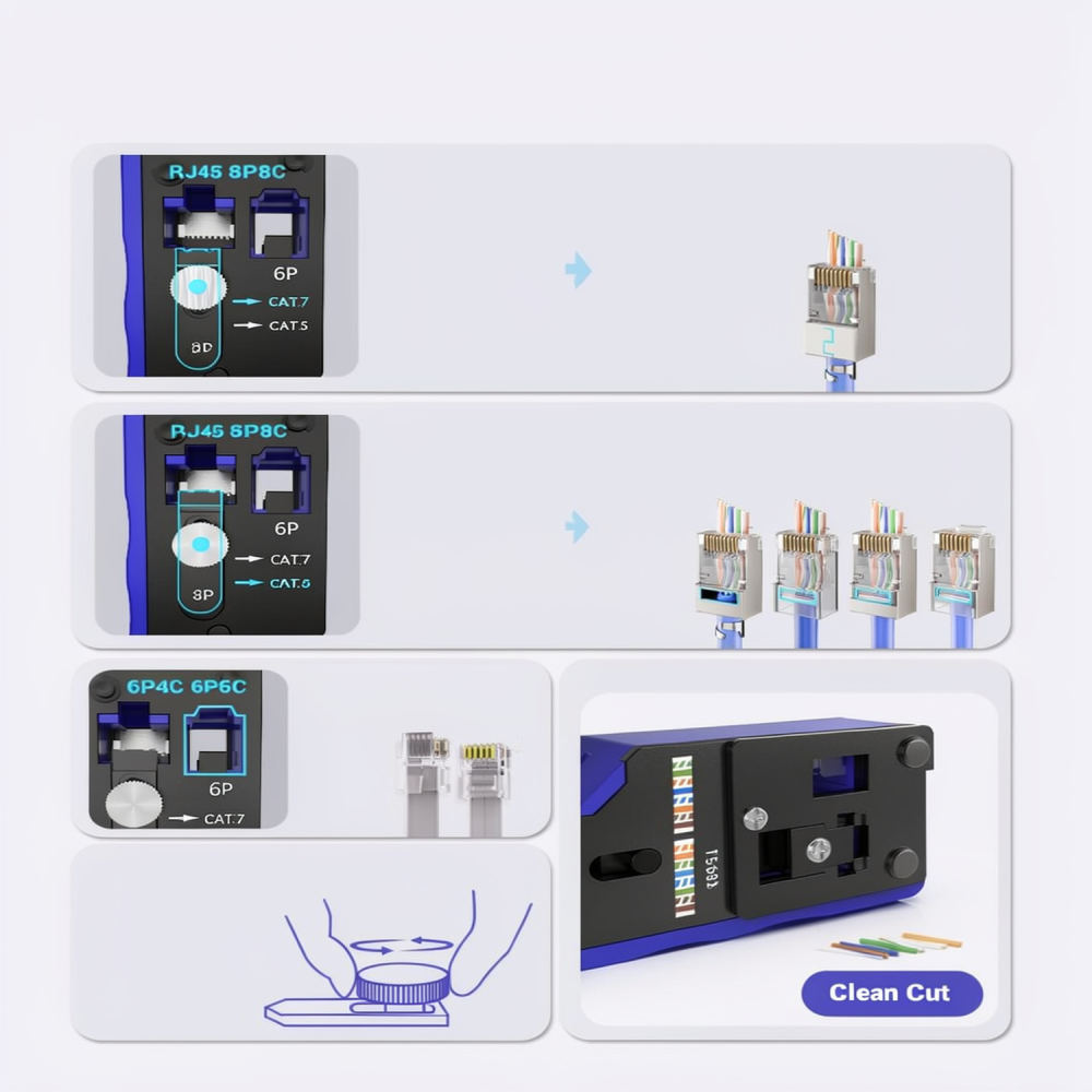 RJ45ケーブル配線用、プロ仕様の頑丈なイーサネット圧着工具 - Tool Set のレビューと価格